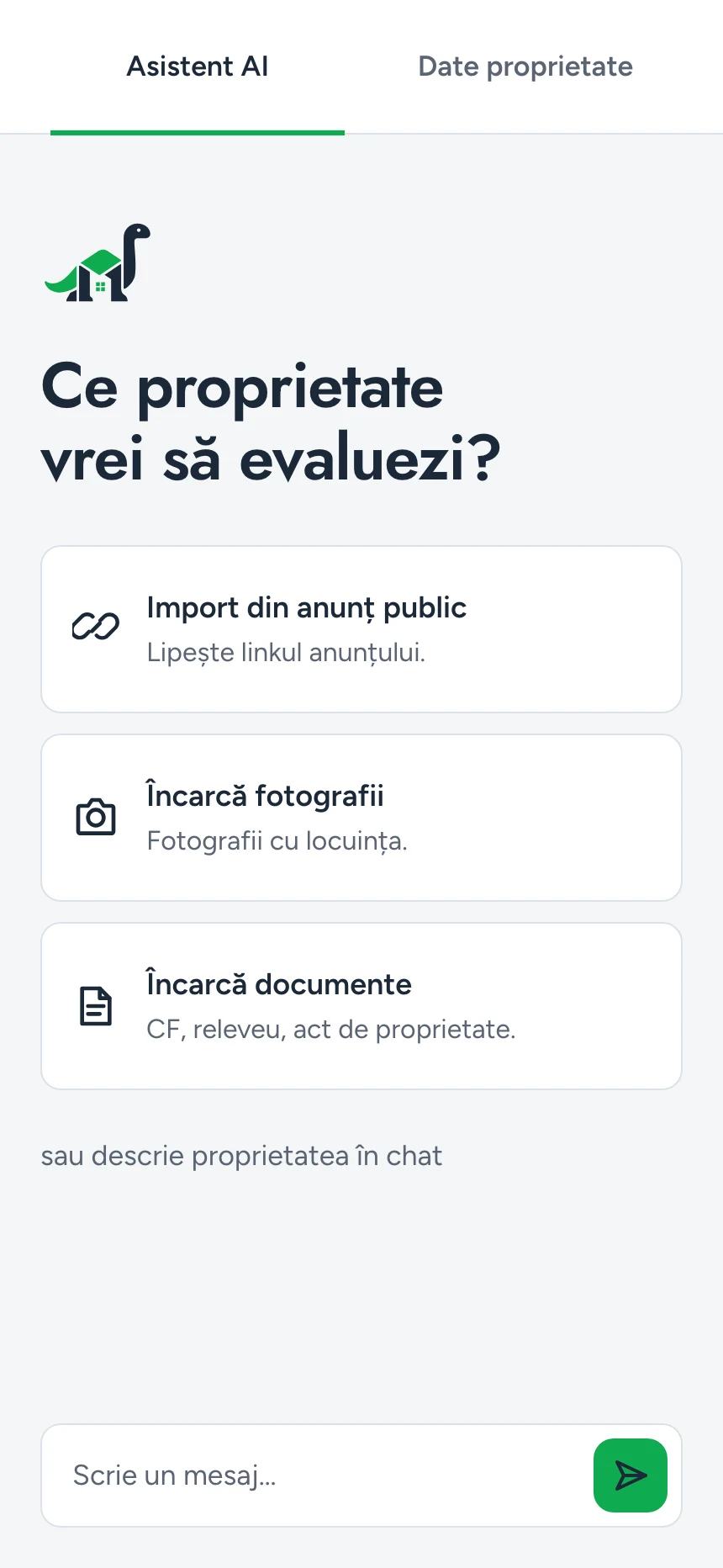 Chatul asistentului AI, gol, gata pentru o descriere, fotografii sau documente.